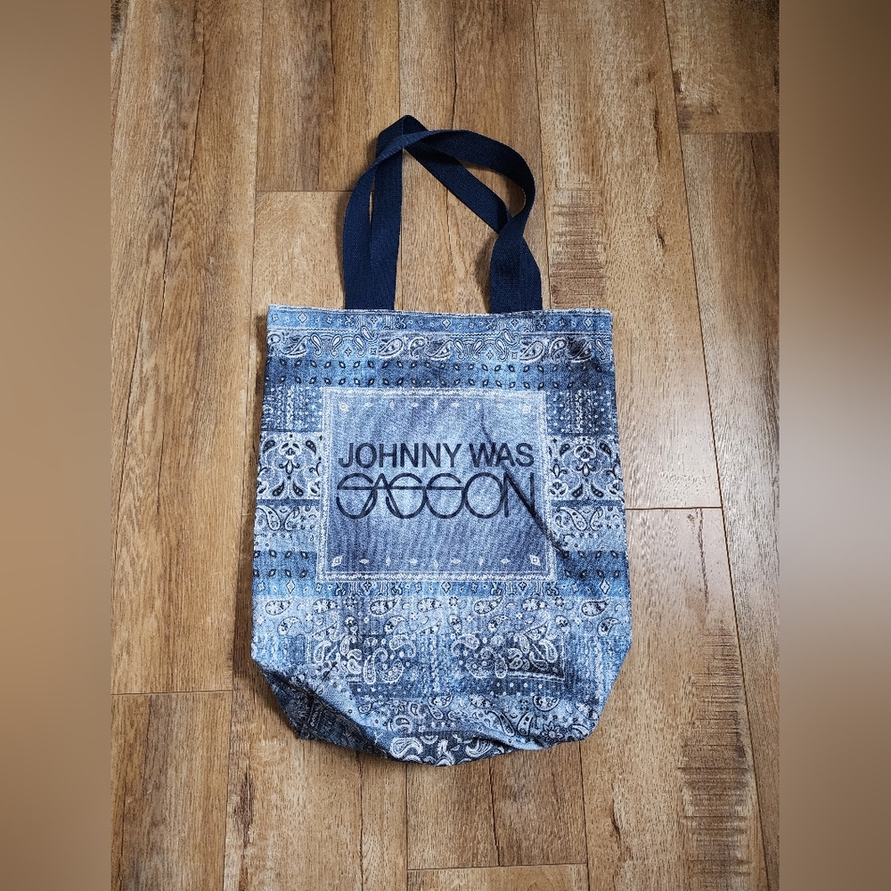 RARE Johnny Was Workshop Bag LARGE Tote Shopper Coated Denim Paisley Boho Hippie